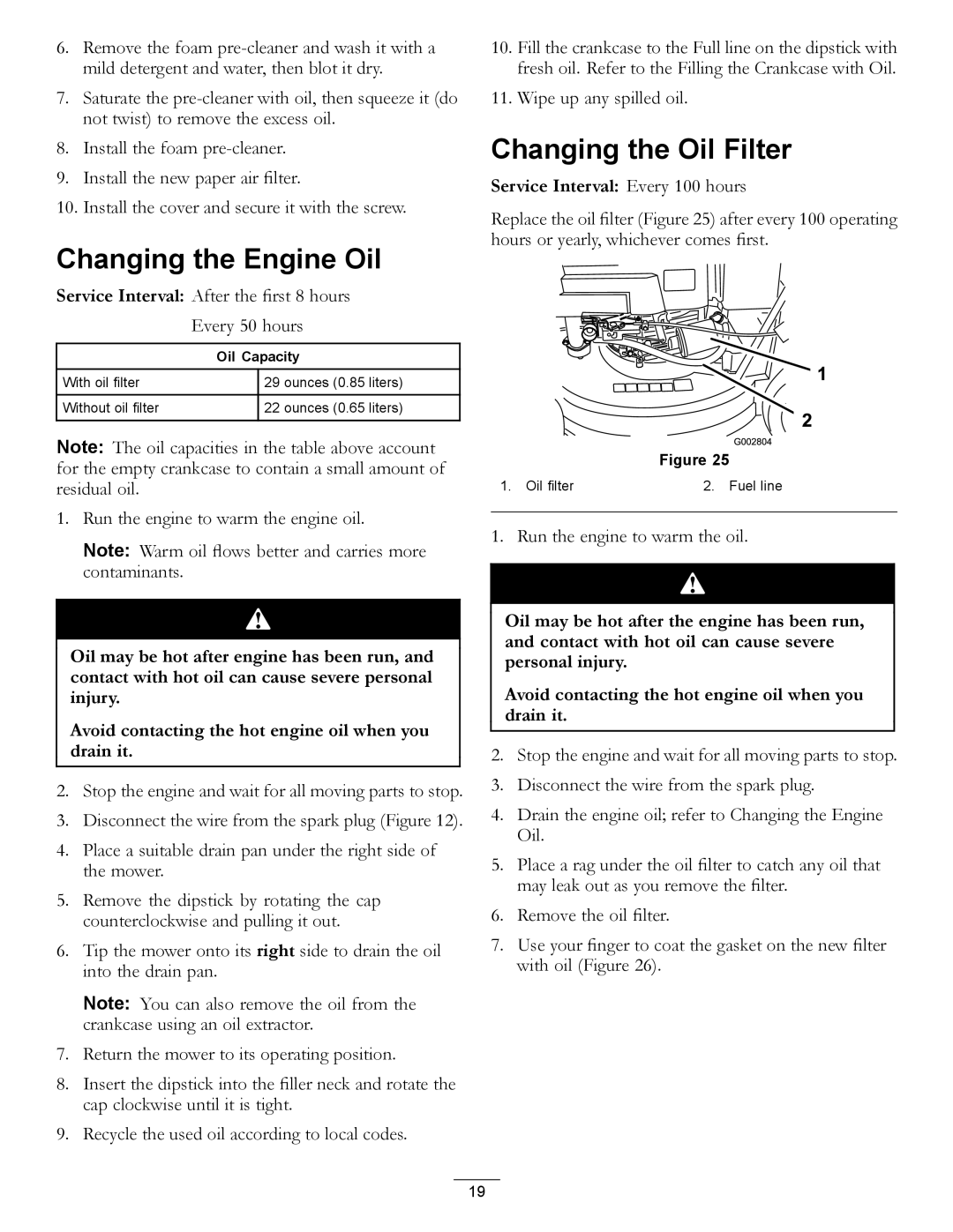 Hayter Mowers 455E manual Changing the Engine Oil, Changing the Oil Filter 