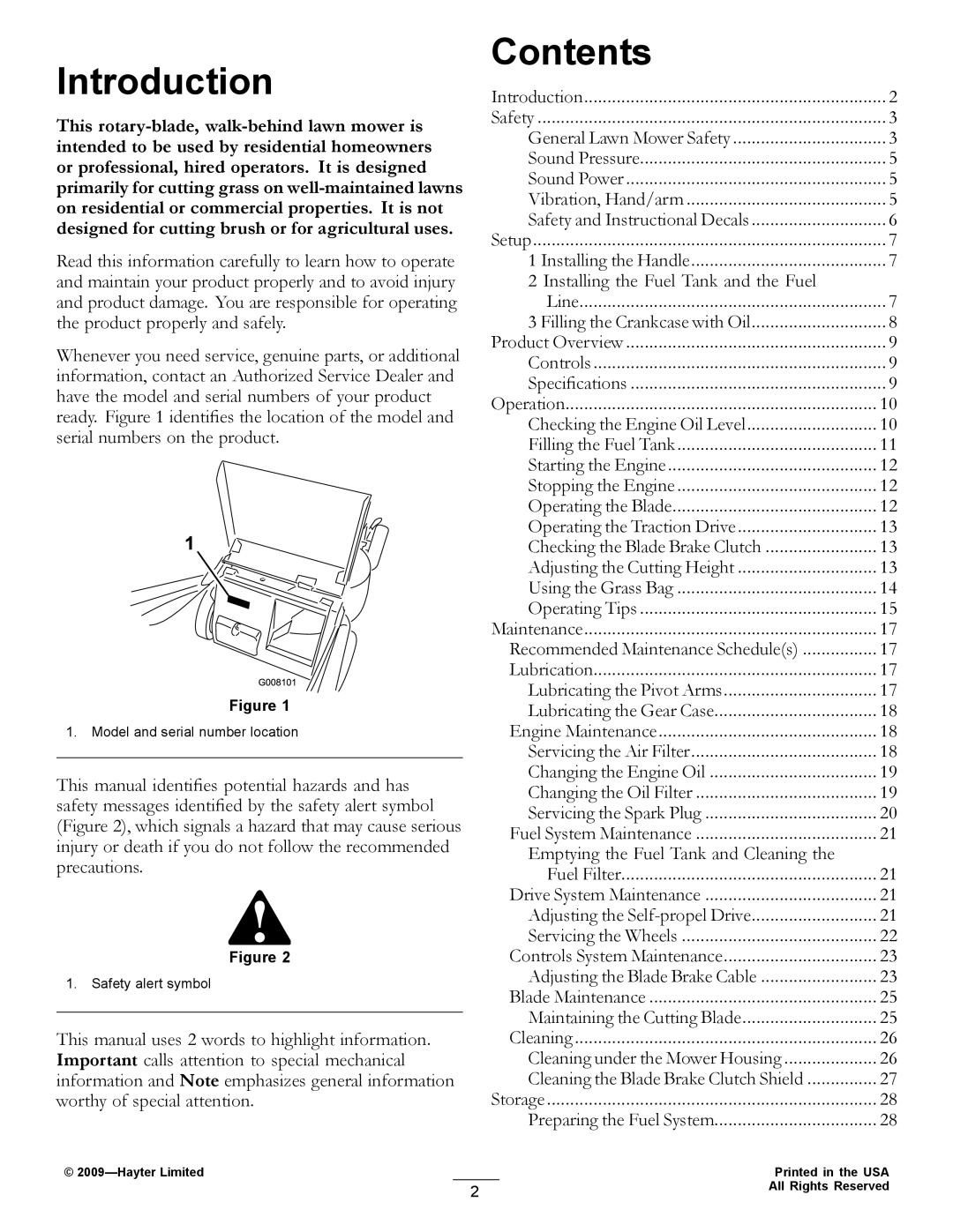 Hayter Mowers 455E manual Introduction, Contents 