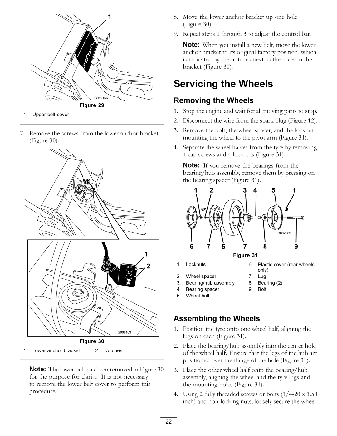 Hayter Mowers 455E manual Servicing the Wheels, Removing the Wheels, Assembling the Wheels 