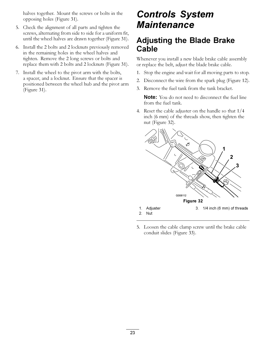 Hayter Mowers 455E manual Controls System Maintenance, Adjusting the Blade Brake Cable 