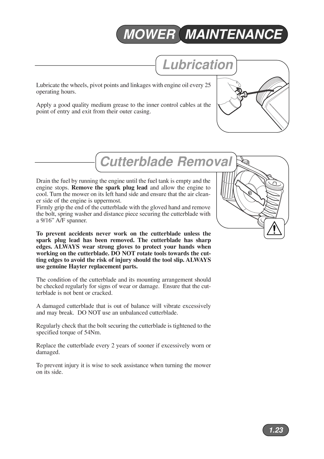 Hayter Mowers 481A manual Lubrication, Cutterblade Removal 