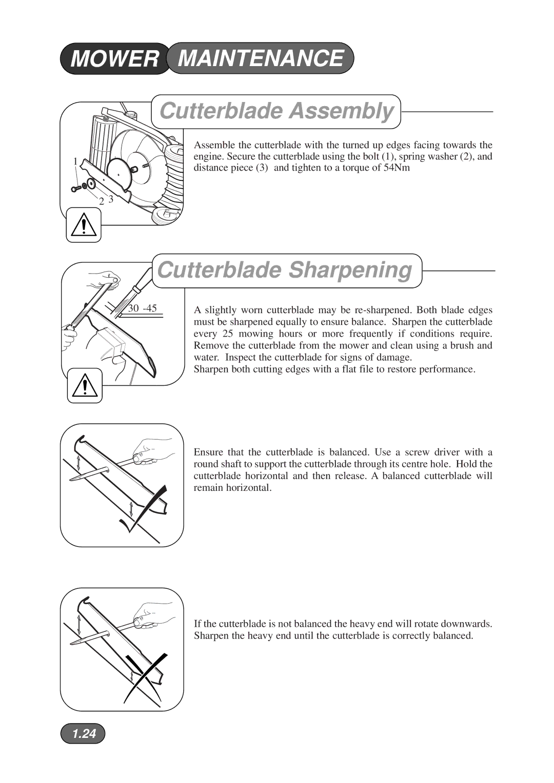 Hayter Mowers 481A manual Cutterblade Assembly, Cutterblade Sharpening 