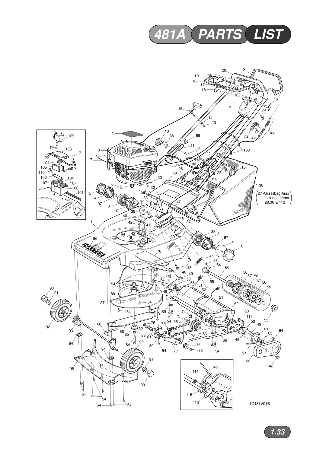 Hayter Mowers 481A manual 102 109 103 100 104 105 