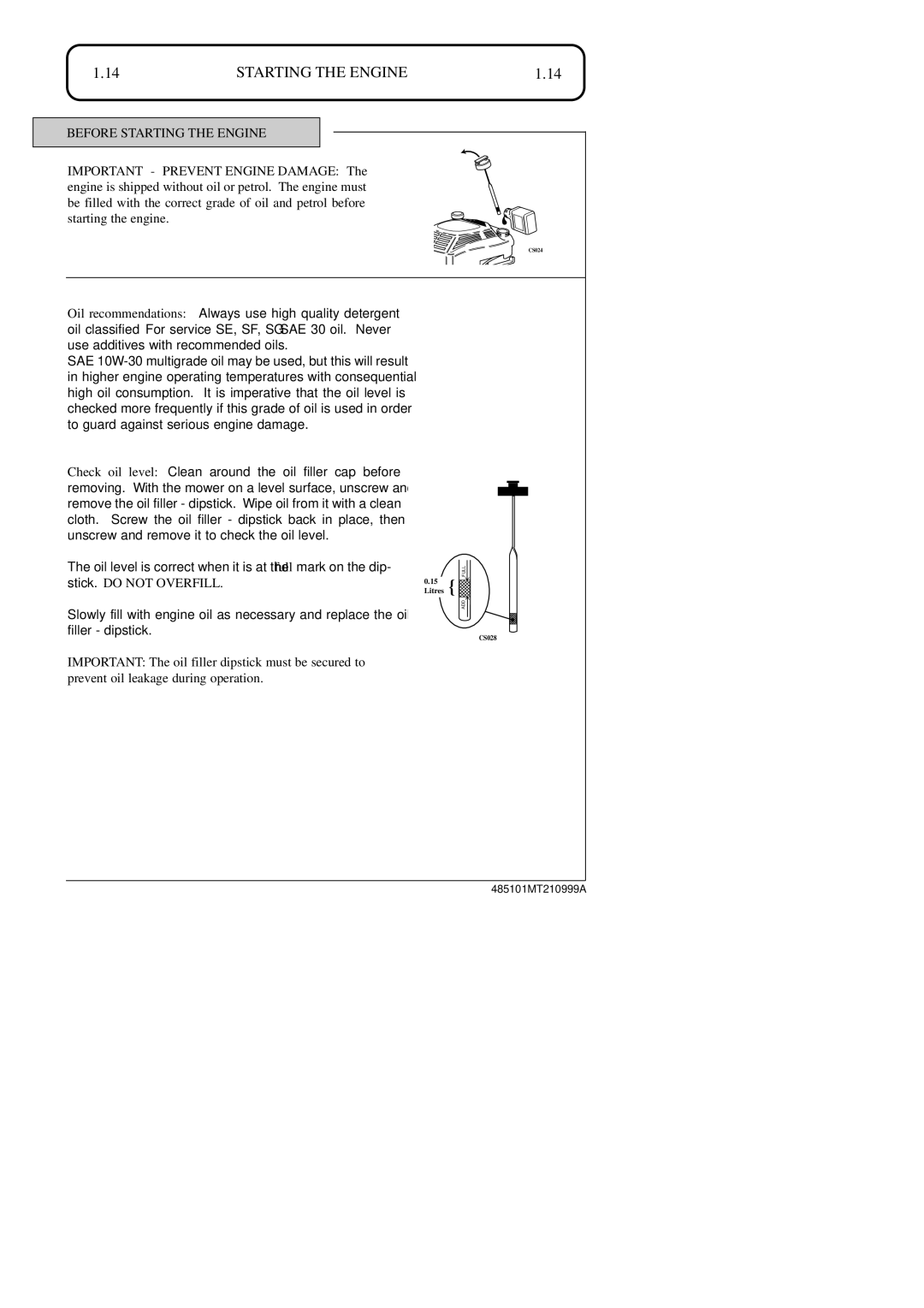 Hayter Mowers 48ST manual Before Starting the Engine 