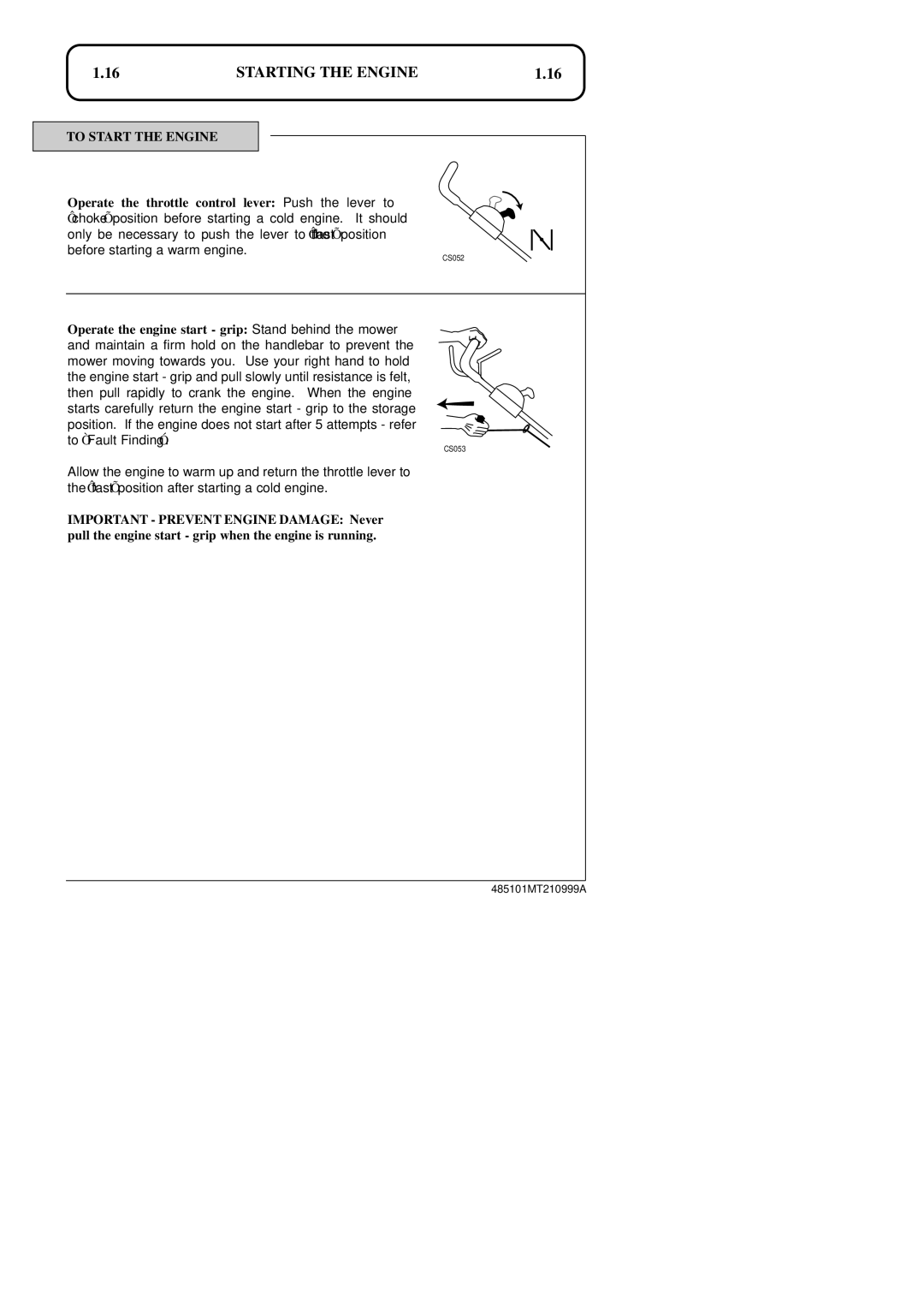 Hayter Mowers 48ST manual To Start the Engine 