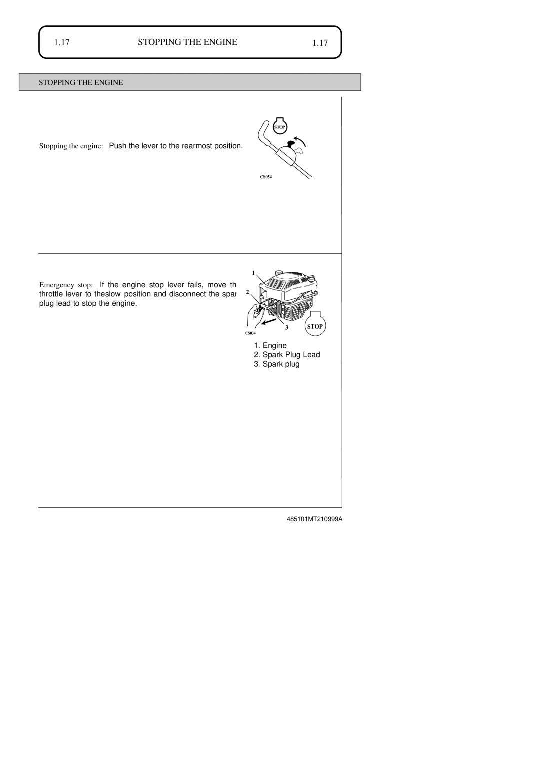 Hayter Mowers 48ST manual Stopping the Engine 