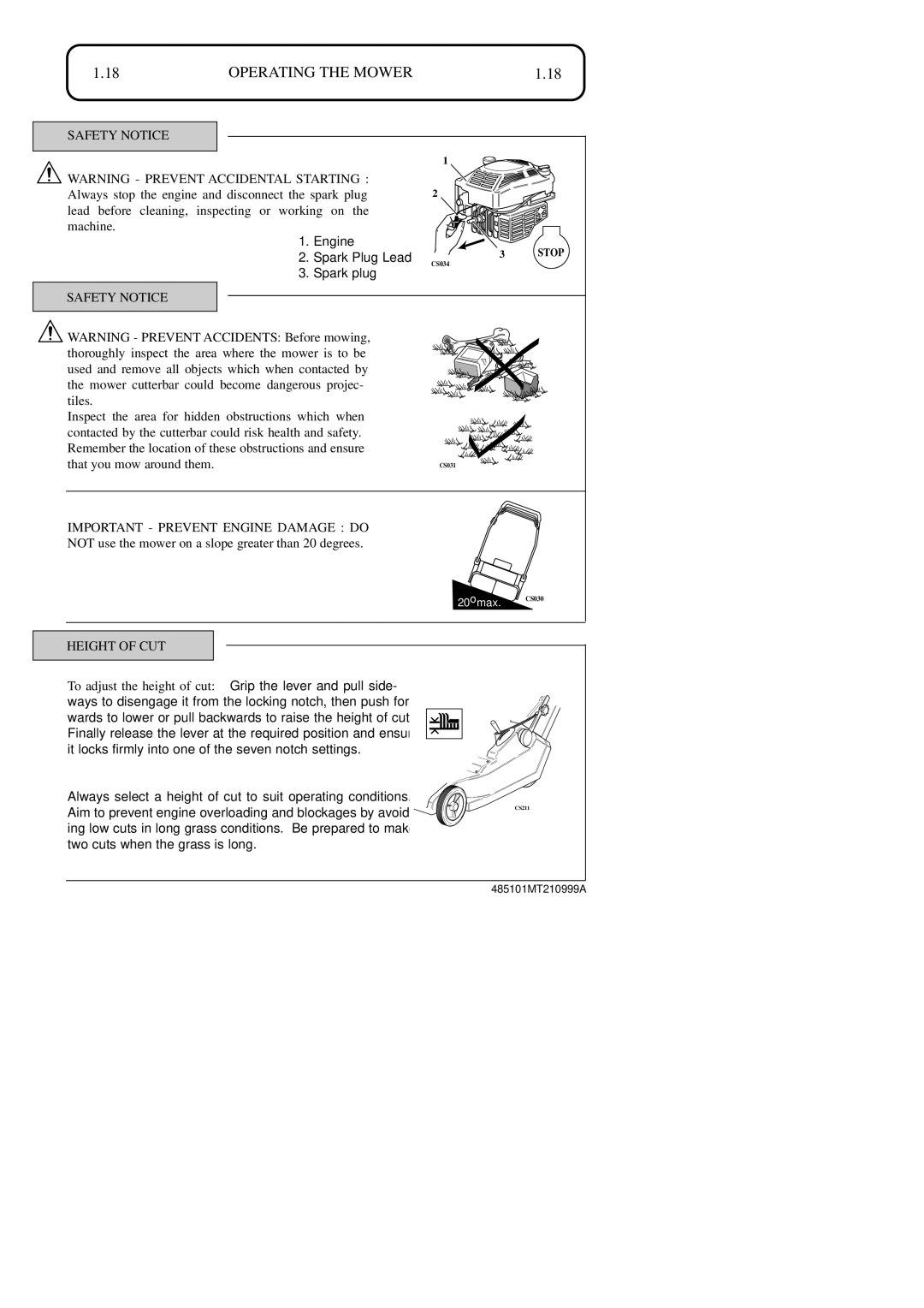 Hayter Mowers 48ST manual Operating the Mower, Important Prevent Engine Damage do, Height of CUT 