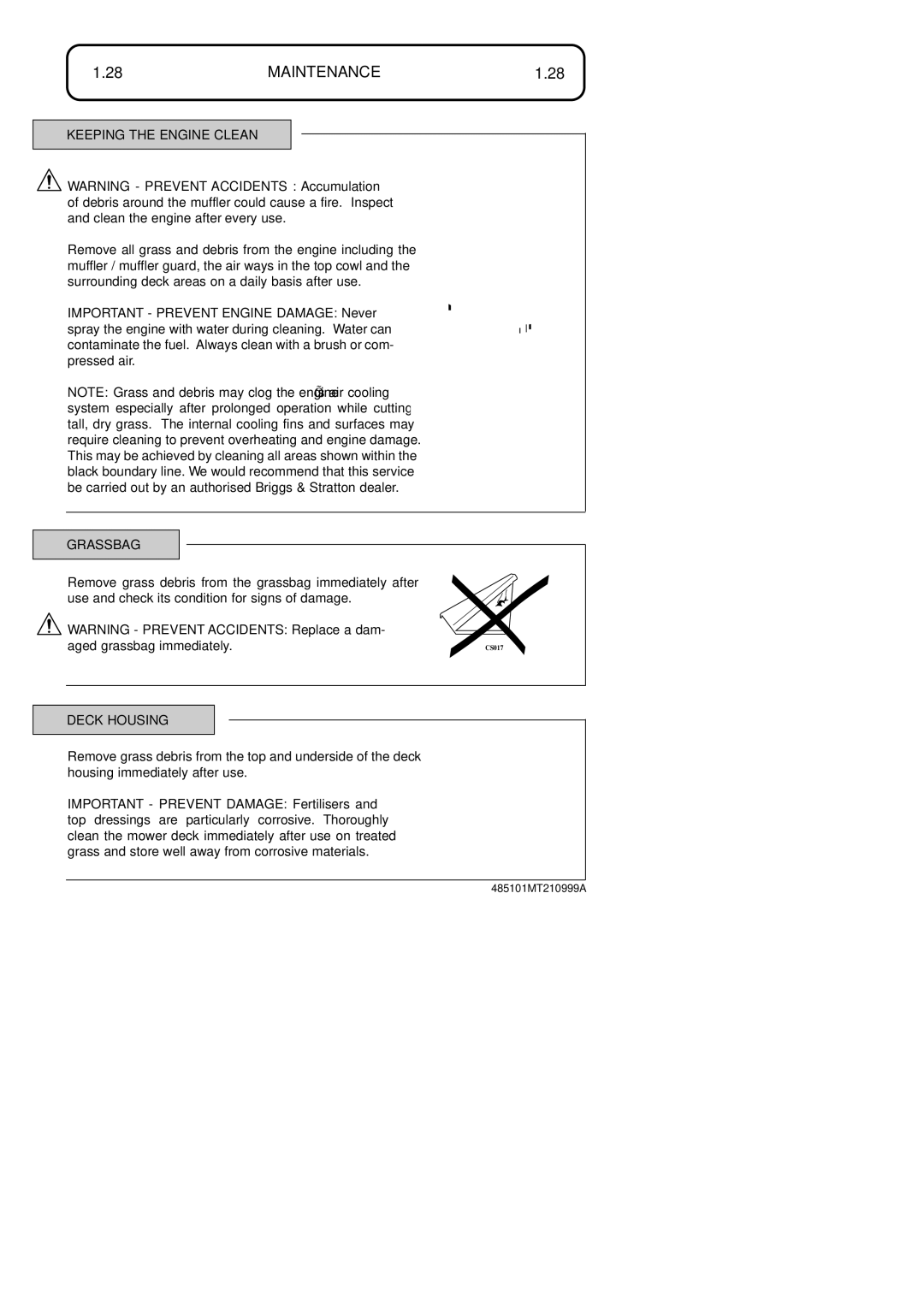 Hayter Mowers 48ST manual Keeping the Engine Clean, Grassbag, Aged grassbag immediately, Deck Housing 
