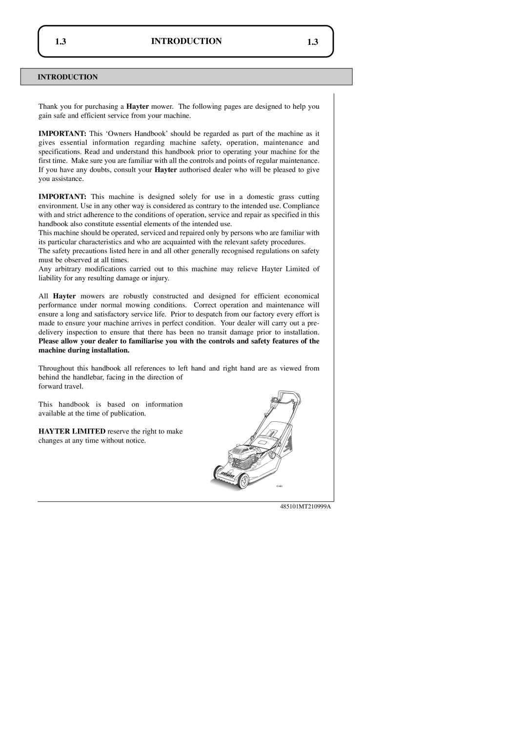 Hayter Mowers 48ST manual Introduction 