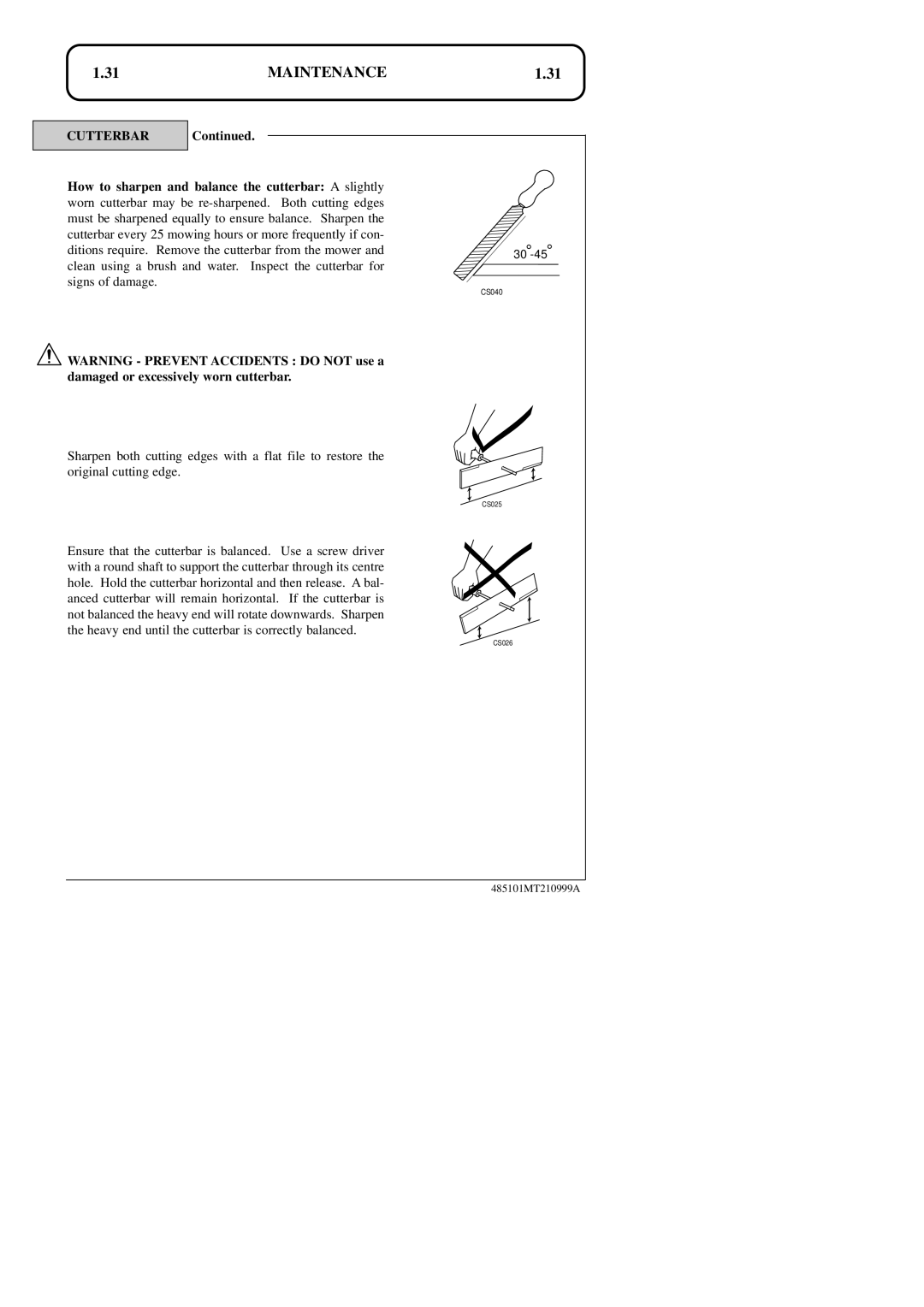 Hayter Mowers 48ST manual 1.31, Maintenance, Continued, CS040 
