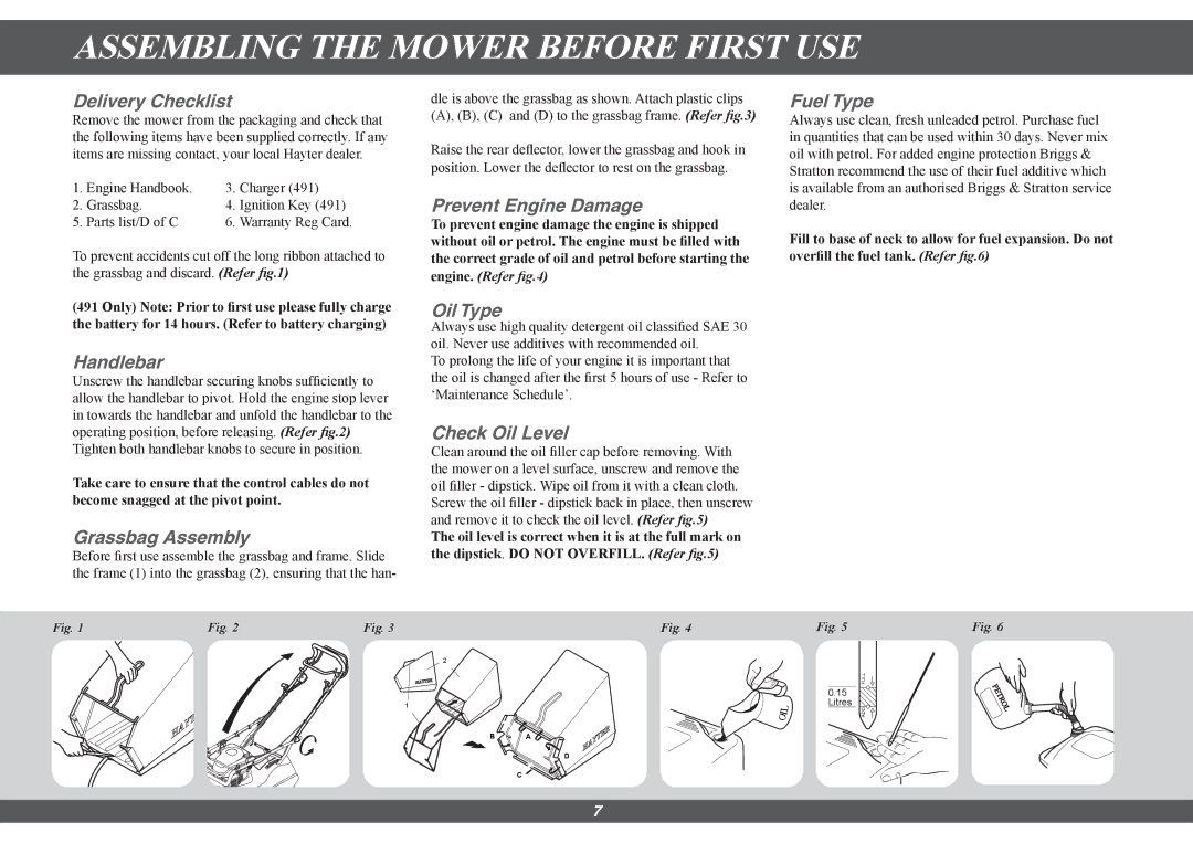 Hayter Mowers 490G, 491G manual Assembling the Mower Before First USE 