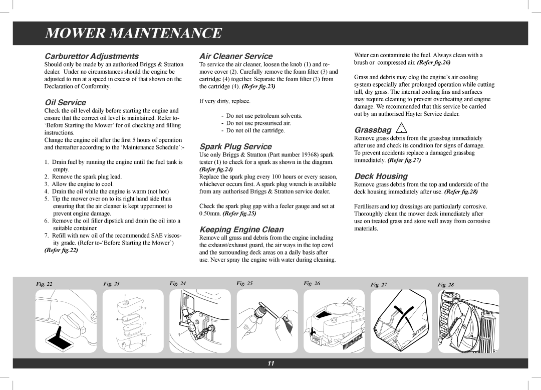 Hayter Mowers 566G, 496G manual Mower Maintenance 