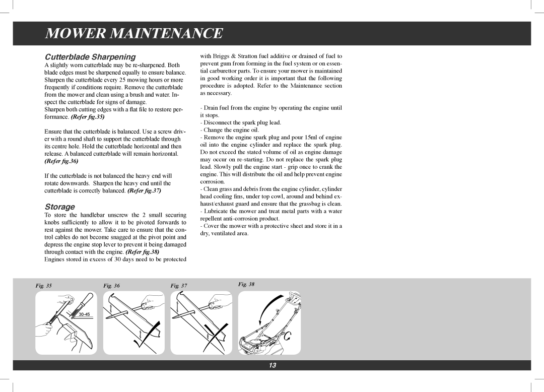 Hayter Mowers 566G, 496G manual Cutterblade Sharpening, Storage 