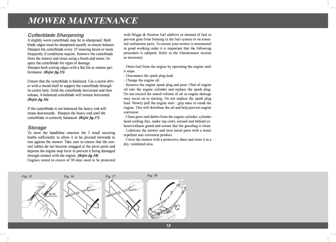 Hayter Mowers 566G, 496G manual Cutterblade Sharpening, Storage, Refer, Mower Maintenance 