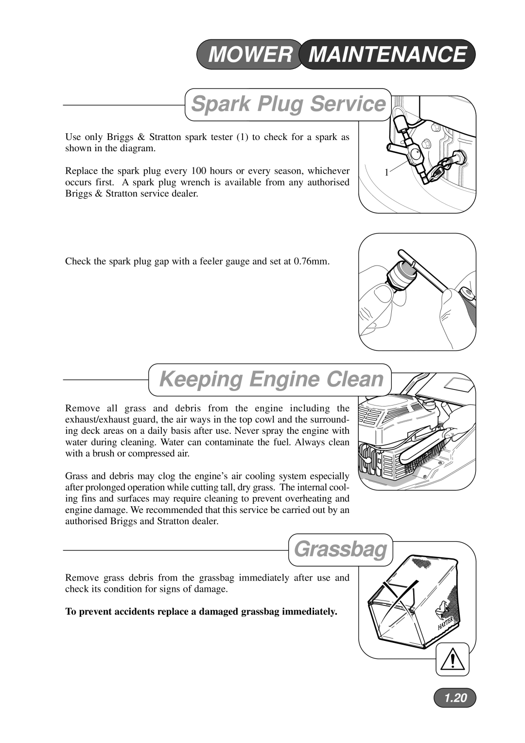 Hayter Mowers 533A manual Spark Plug Service, Keeping Engine Clean 