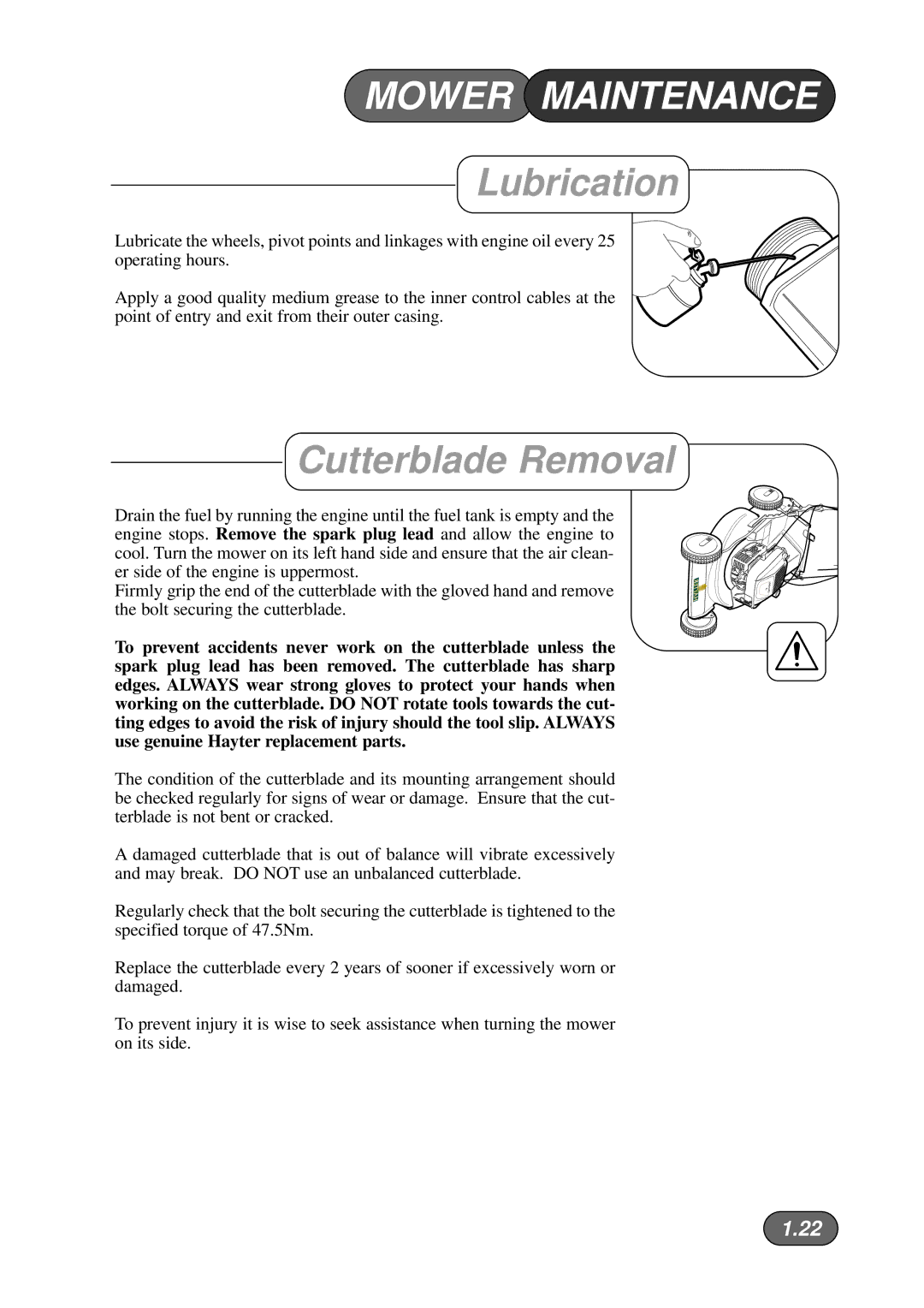 Hayter Mowers 533A manual Lubrication, Cutterblade Removal 