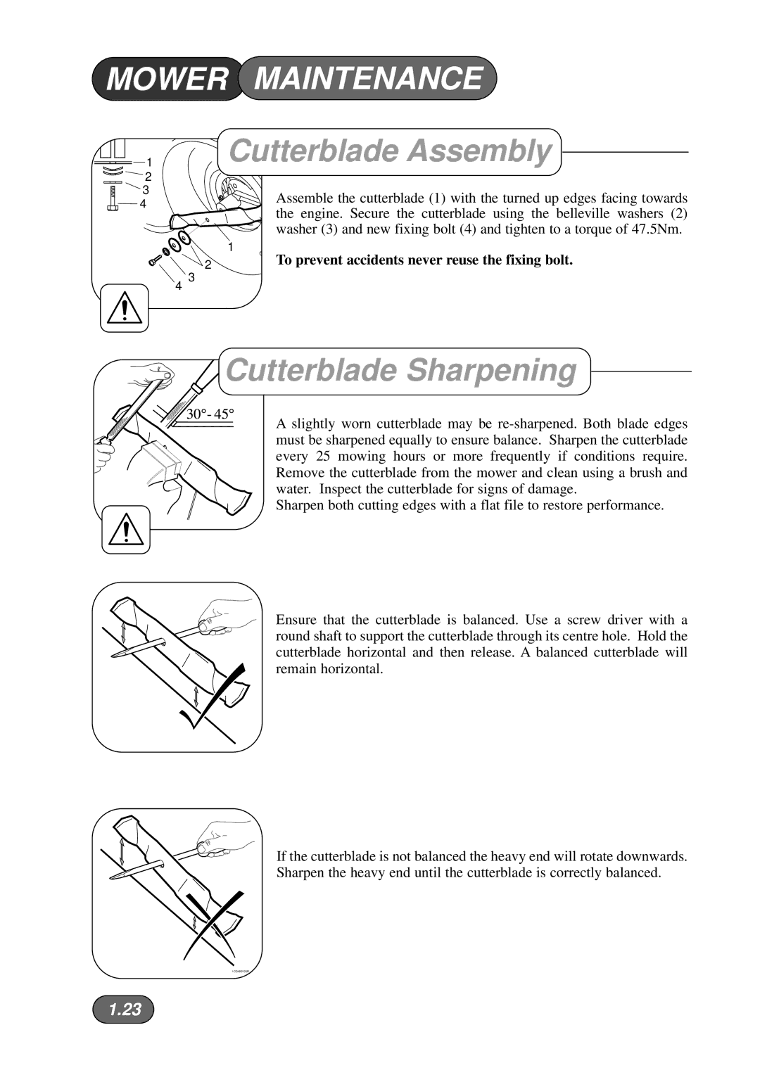 Hayter Mowers 533A manual Cutterblade Assembly, Cutterblade Sharpening 