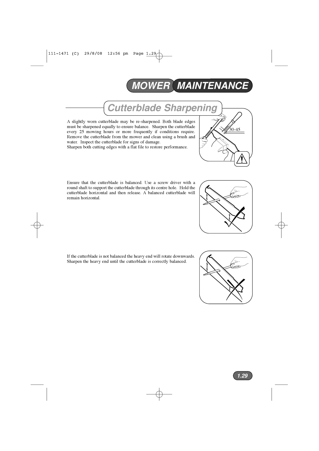 Hayter Mowers 561F, 560F manual Cutterblade Sharpening 