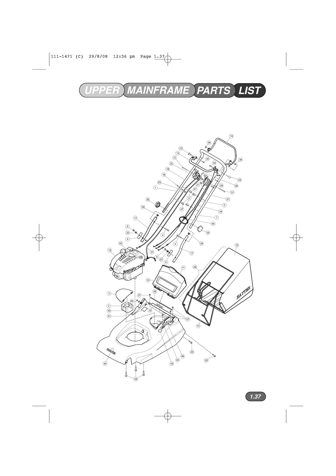 Hayter Mowers 561F, 560F manual Upper Mainframe Parts List 