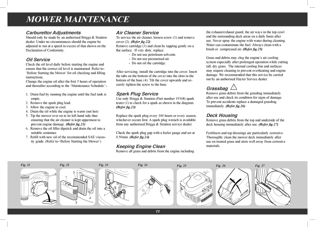 Hayter Mowers 560G, 561G manual Mower Maintenance 