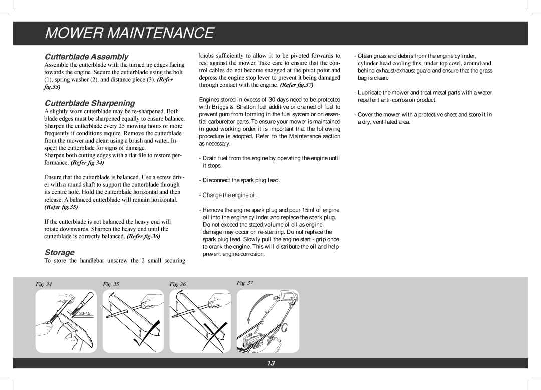 Hayter Mowers 560G, 561G manual Cutterblade Assembly, Cutterblade Sharpening, Storage 