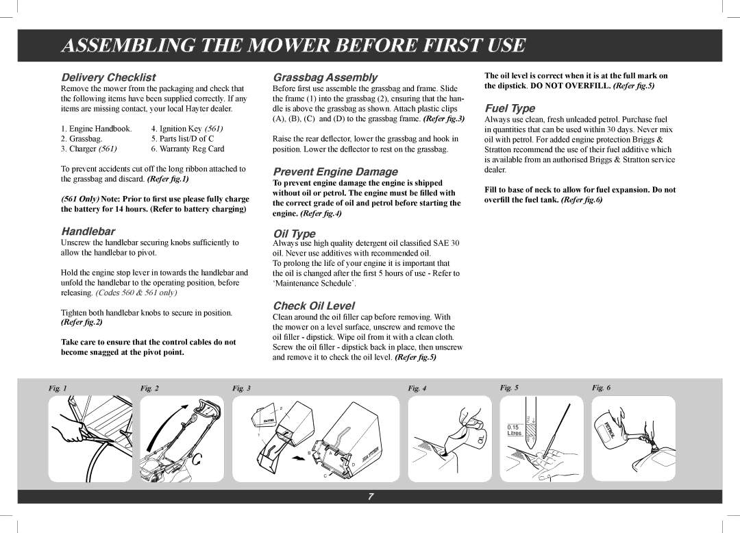 Hayter Mowers 560G, 561G manual Assembling the Mower Before First USE 