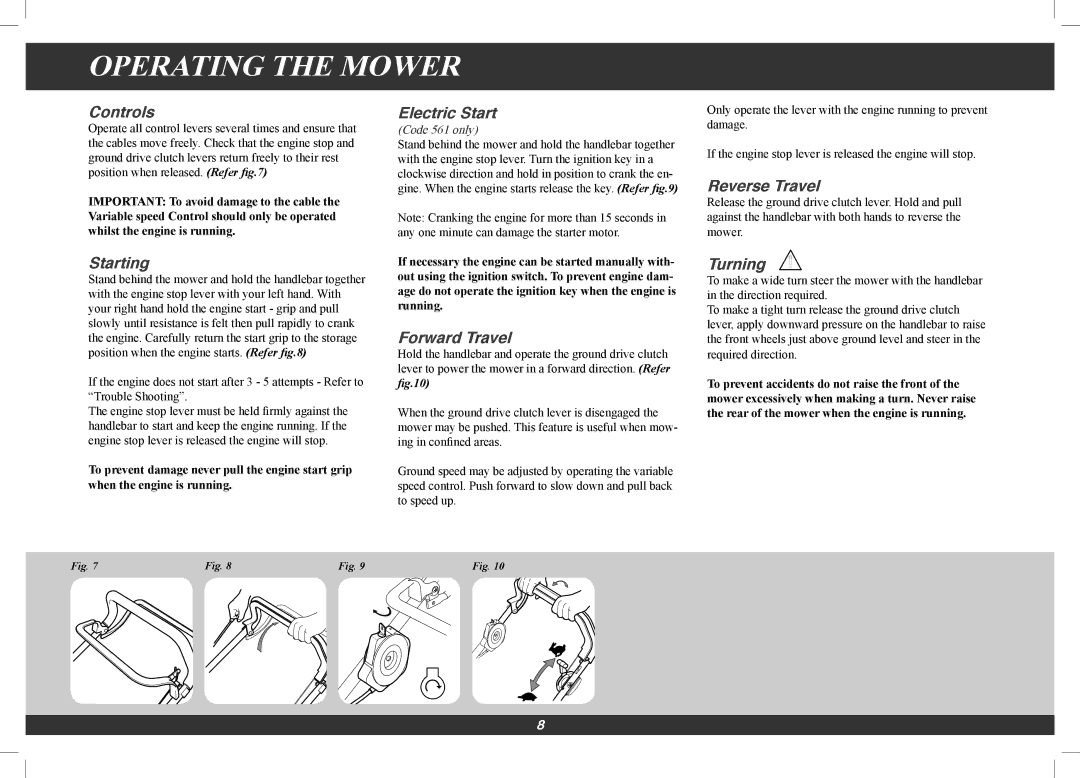 Hayter Mowers 561G, 560G manual Operating the Mower 