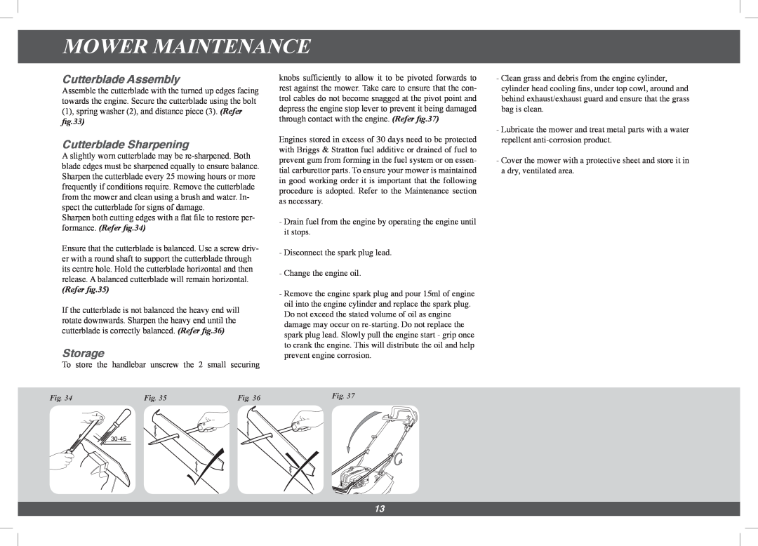 Hayter Mowers 560G, 561G manual Cutterblade Assembly, Cutterblade Sharpening, Storage, Refer, Mower Maintenance 