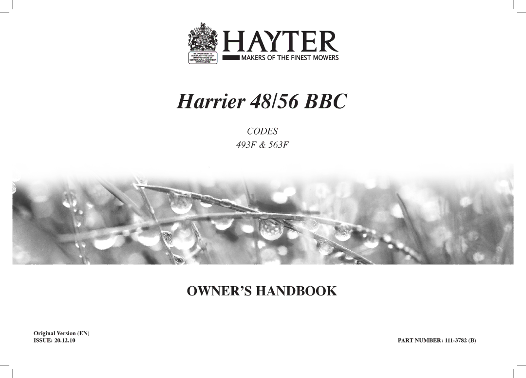 Hayter Mowers 493F, 563F manual Harrier 48/56 BBC 