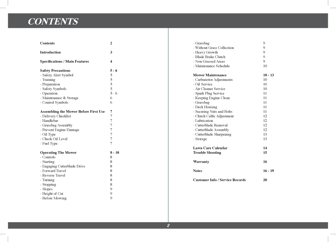 Hayter Mowers 563F, 493F manual Contents 