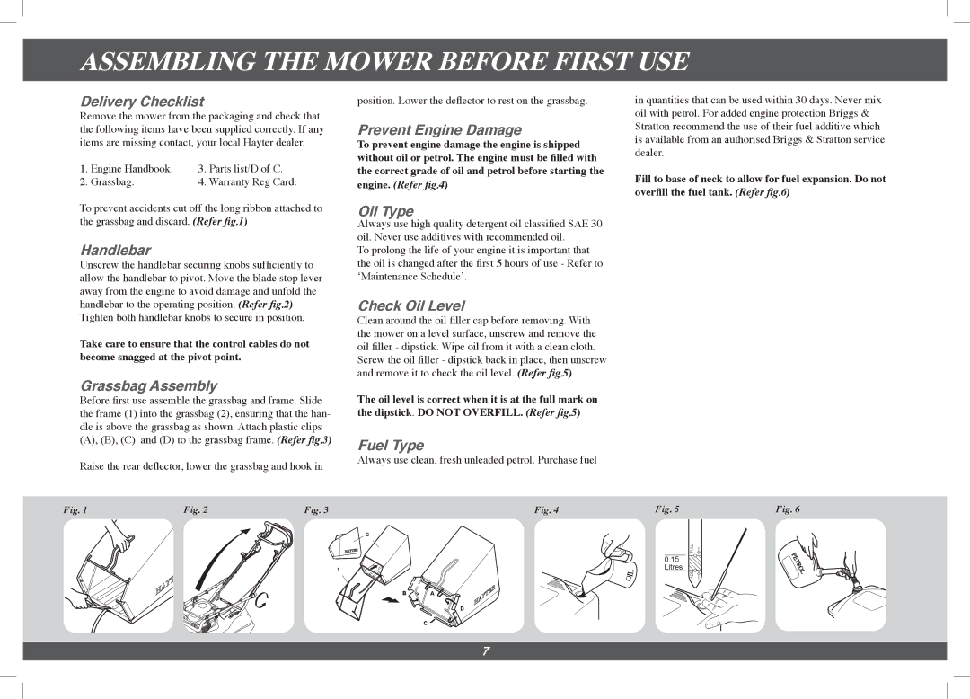 Hayter Mowers 493F, 563F manual Assembling the Mower Before First USE 