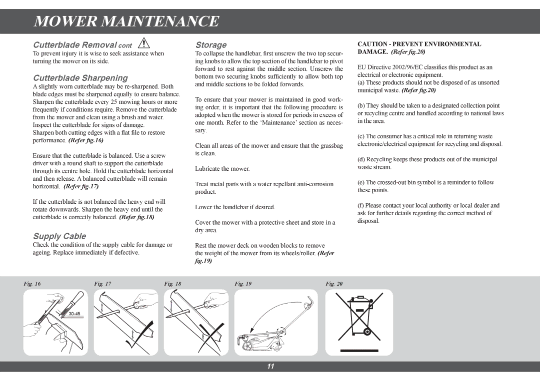 Hayter Mowers 615E manual Mower Maintenance, Cutterblade Sharpening, Storage 