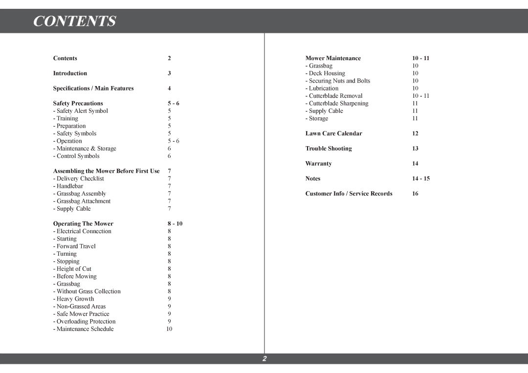 Hayter Mowers 615E manual Contents 