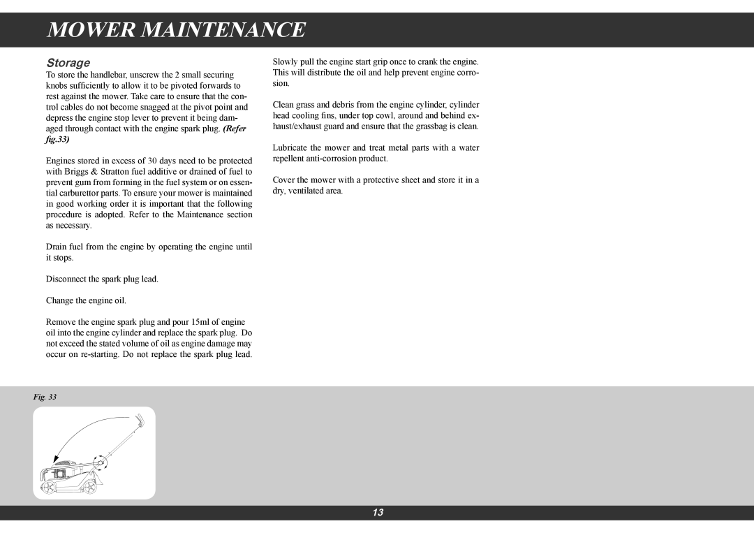 Hayter Mowers 616E manual Storage, Mower Maintenance 