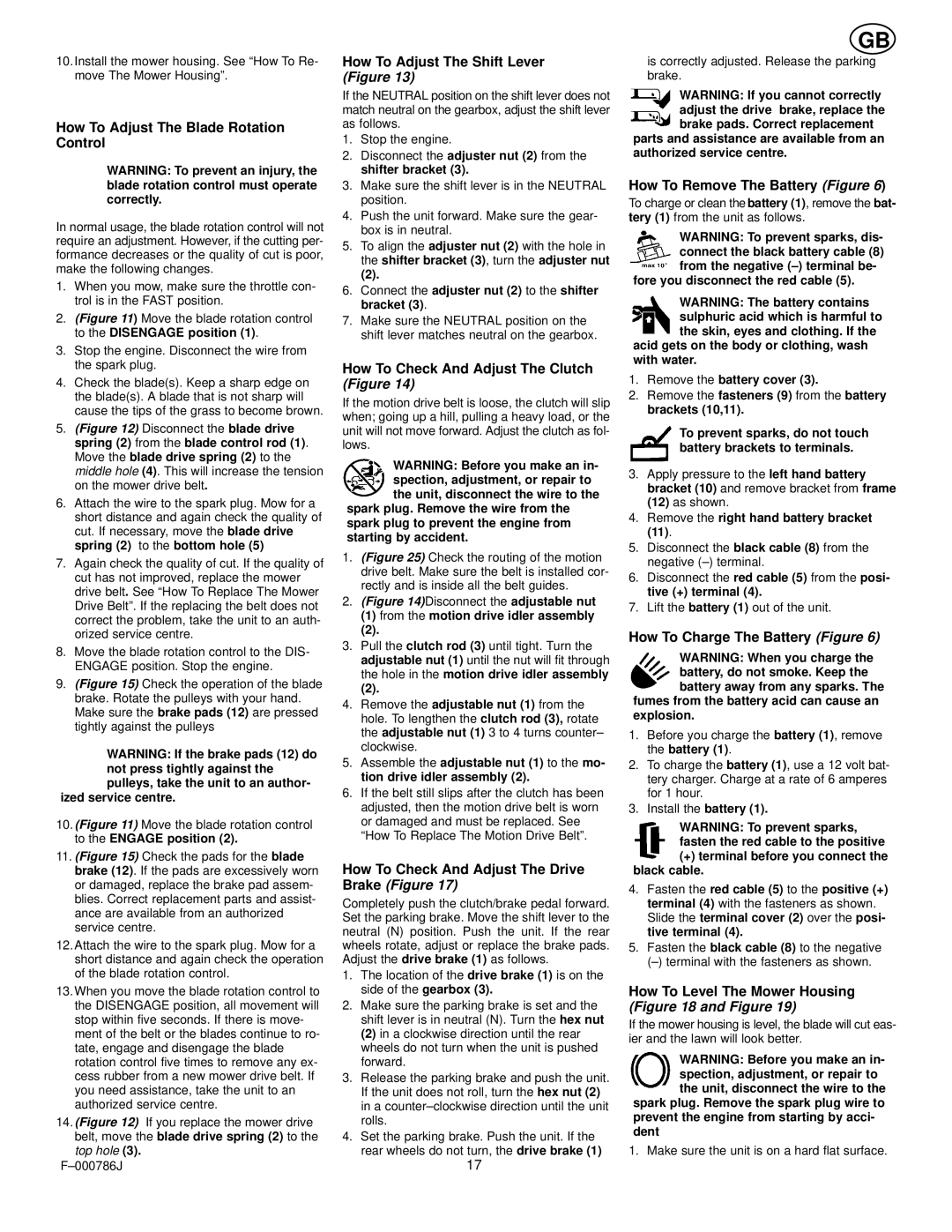 Hayter Mowers CODE144S manual How To Adjust The Blade Rotation Control, How To Adjust The Shift Lever Figure 