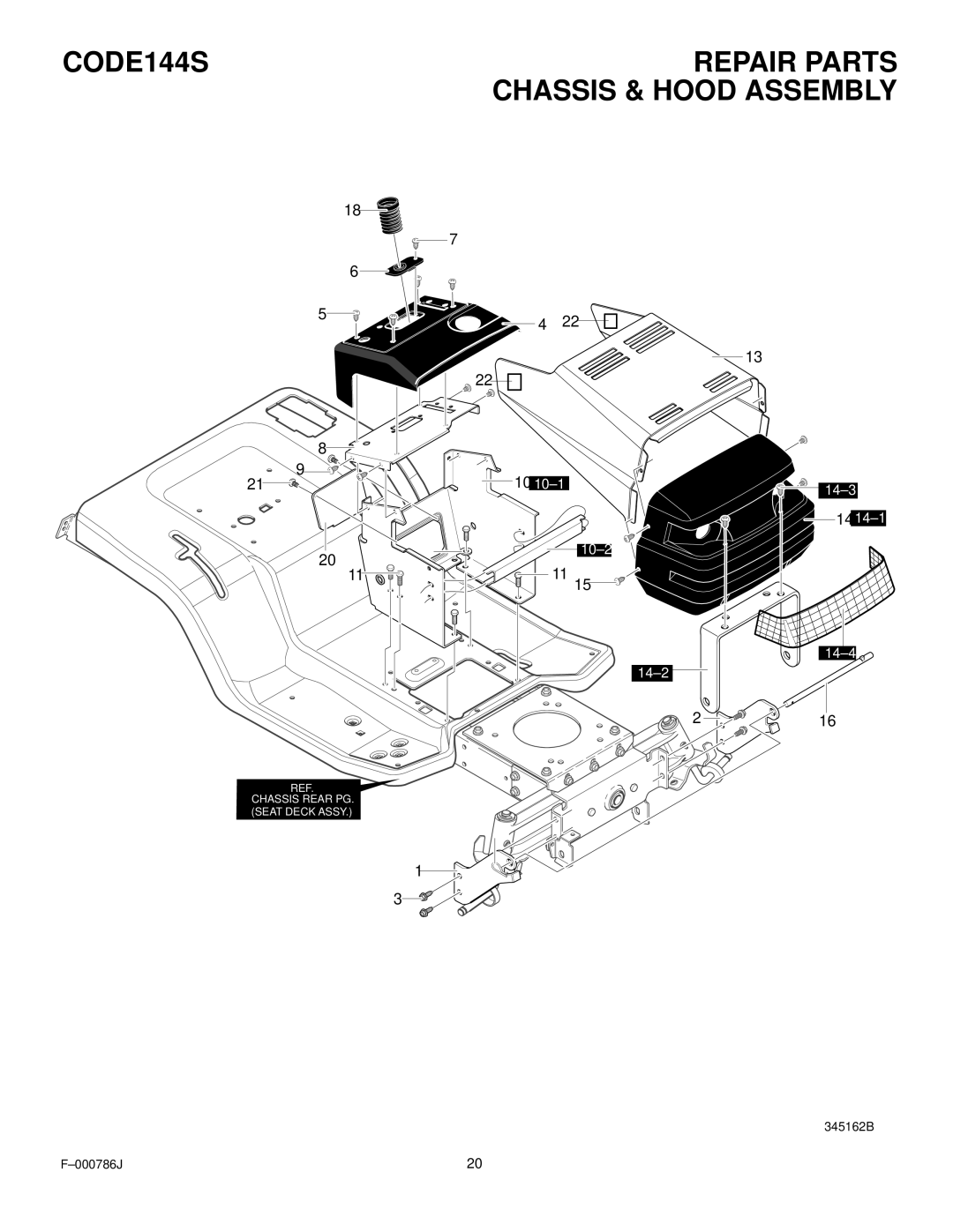 Hayter Mowers manual CODE144S Repair Parts Chassis & Hood Assembly 