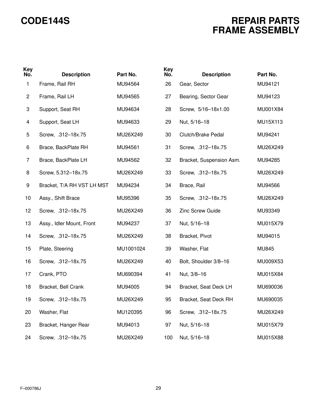 Hayter Mowers manual CODE144S Repair Parts 