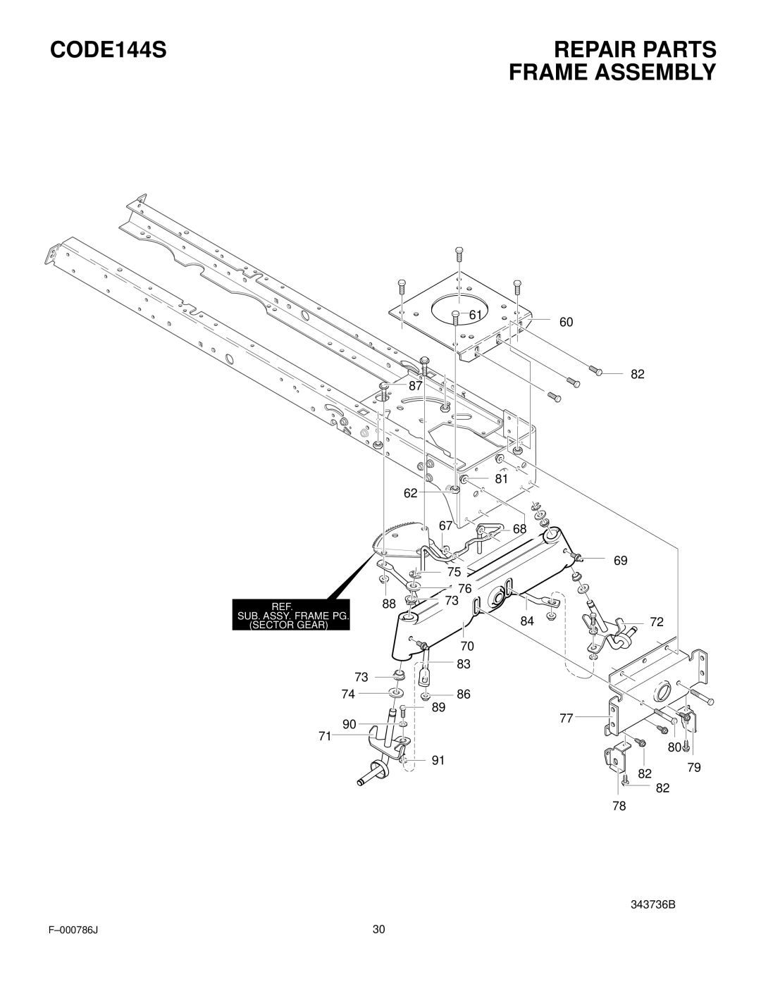 Hayter Mowers CODE144S manual SUB. ASSY. Frame PG Sector Gear 