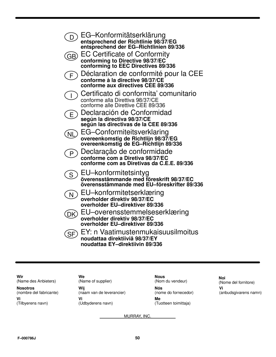 Hayter Mowers CODE144S manual EG±Konformitätserklärung 