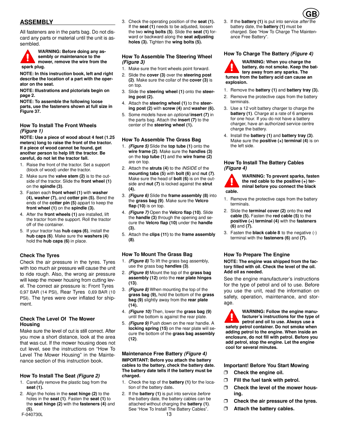 Hayter Mowers E131B manual Assembly 