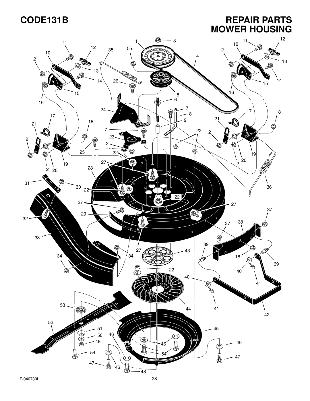 Hayter Mowers manual CODE131B Repair Parts Mower Housing 