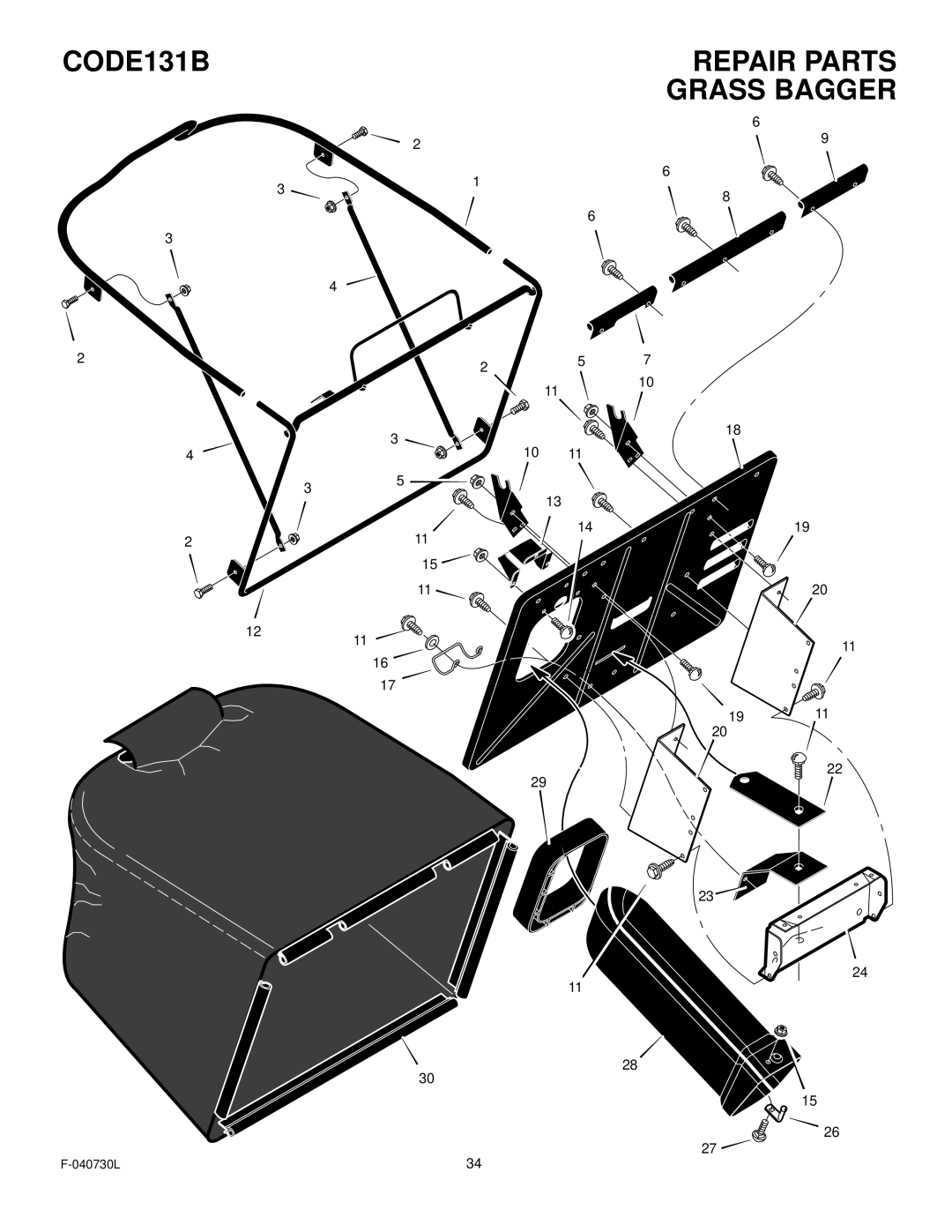 Hayter Mowers manual CODE131B Repair Parts Grass Bagger 