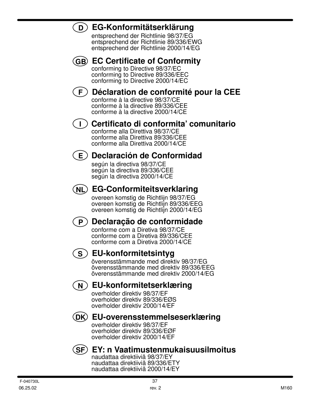 Hayter Mowers E131B manual Declaración de Conformidad 