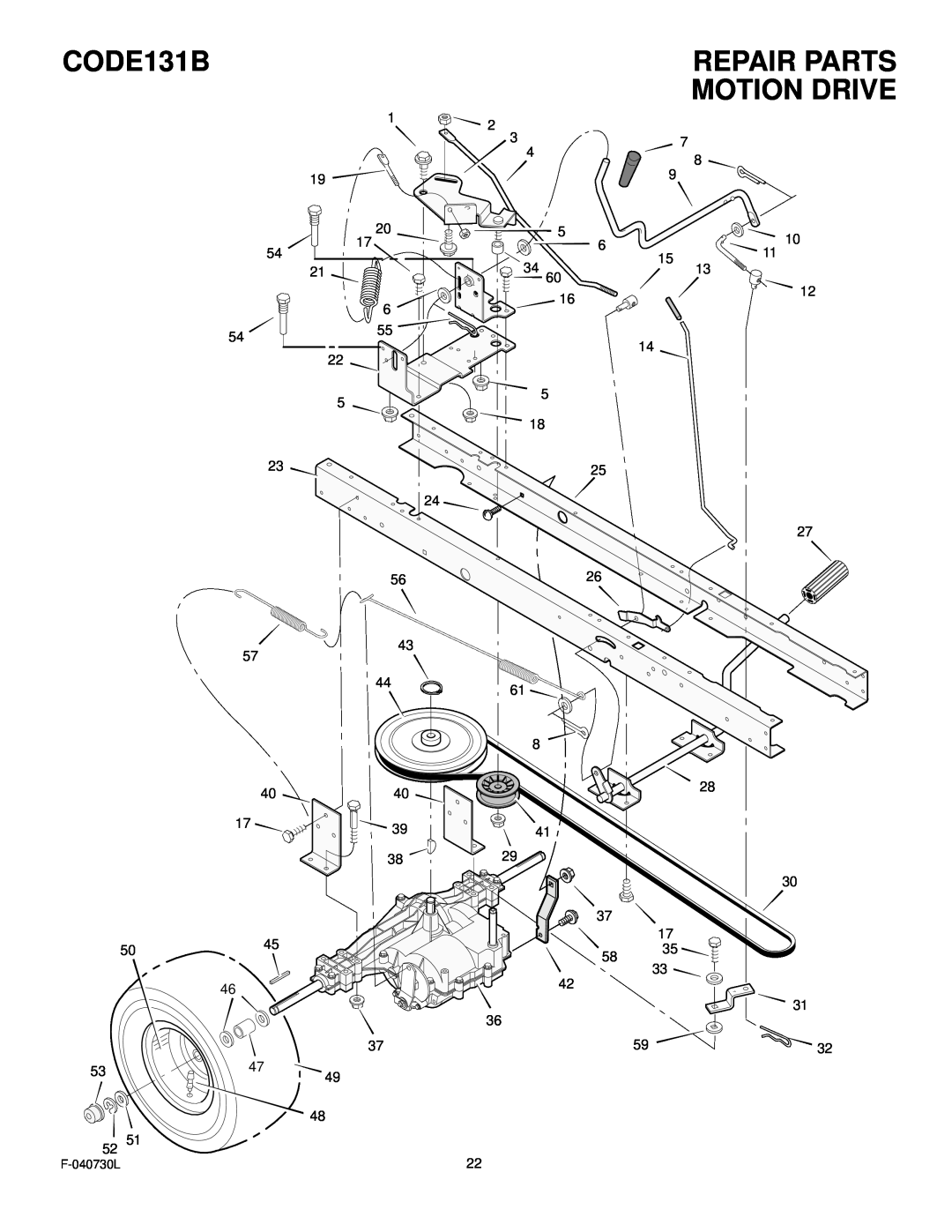 Hayter Mowers manual Motion Drive, Repair Parts, CODE131B 