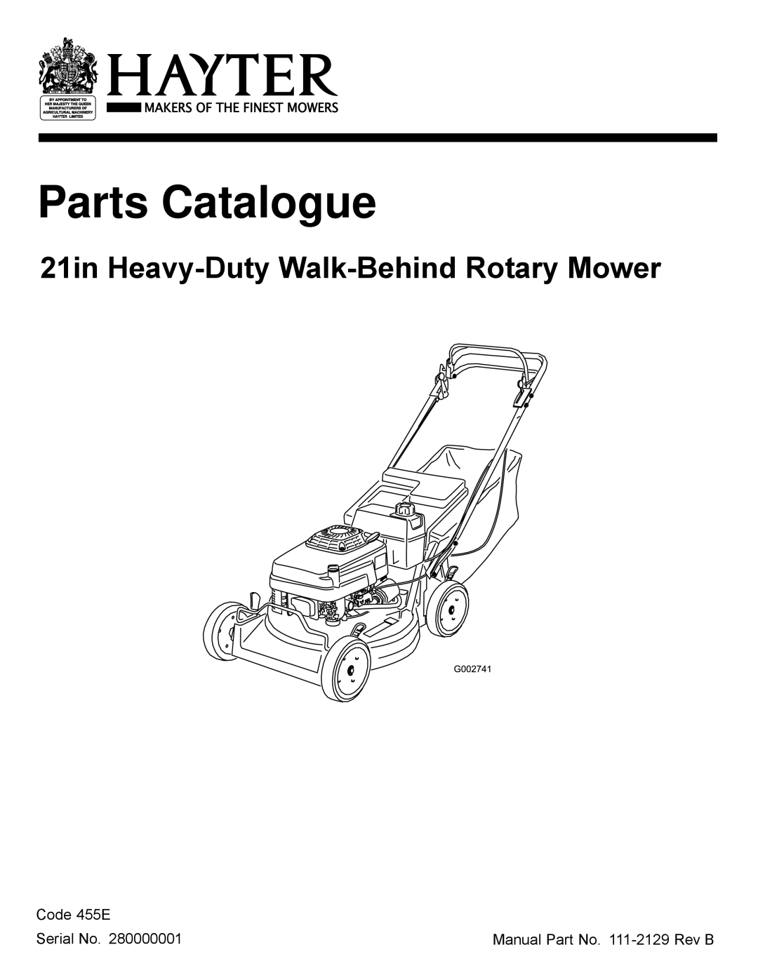 Hayter Mowers G002741 manual Parts Catalogue 