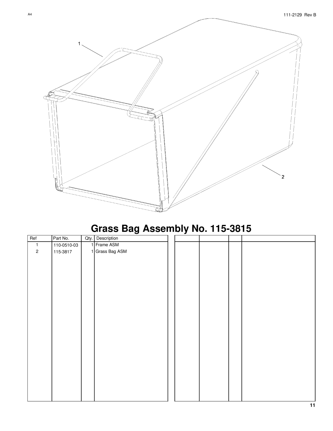 Hayter Mowers G002741 manual Grass Bag Assembly No 