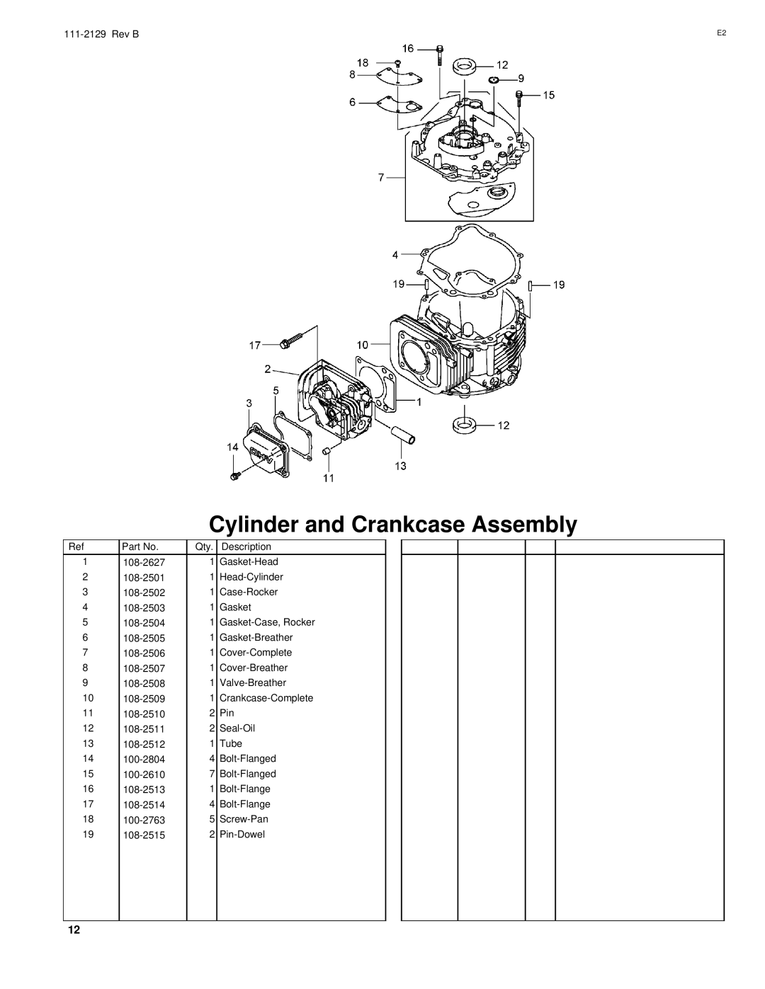 Hayter Mowers G002741 manual Cylinder and Crankcase Assembly 