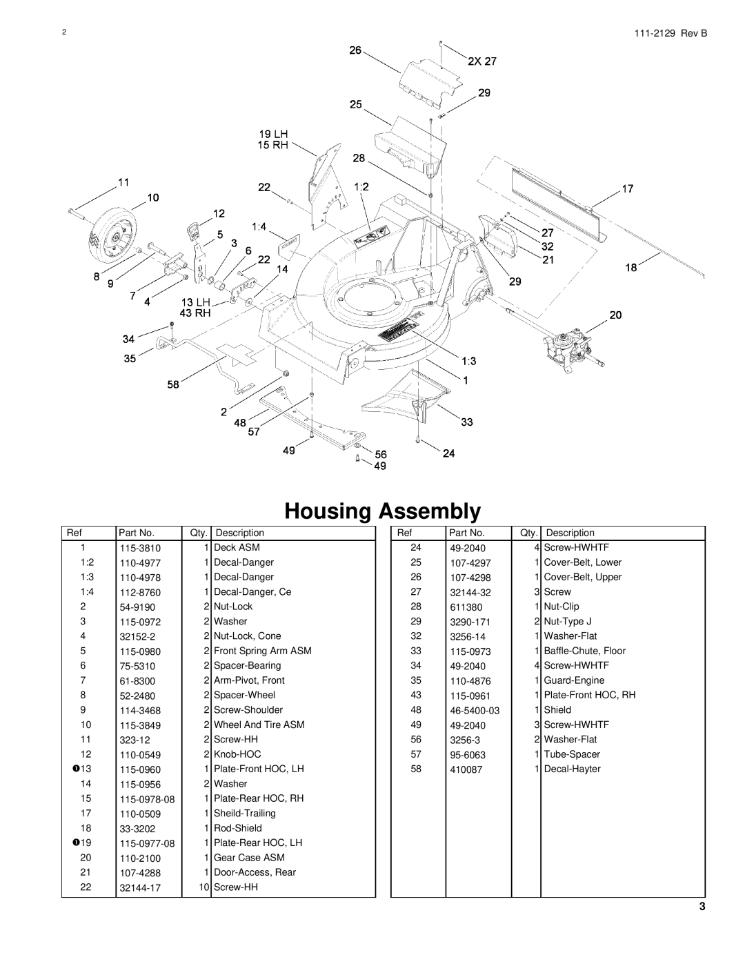 Hayter Mowers G002741 manual Housing Assembly 