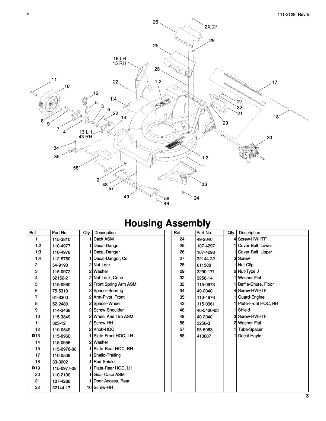 Hayter Mowers G002741 manual Housing Assembly 