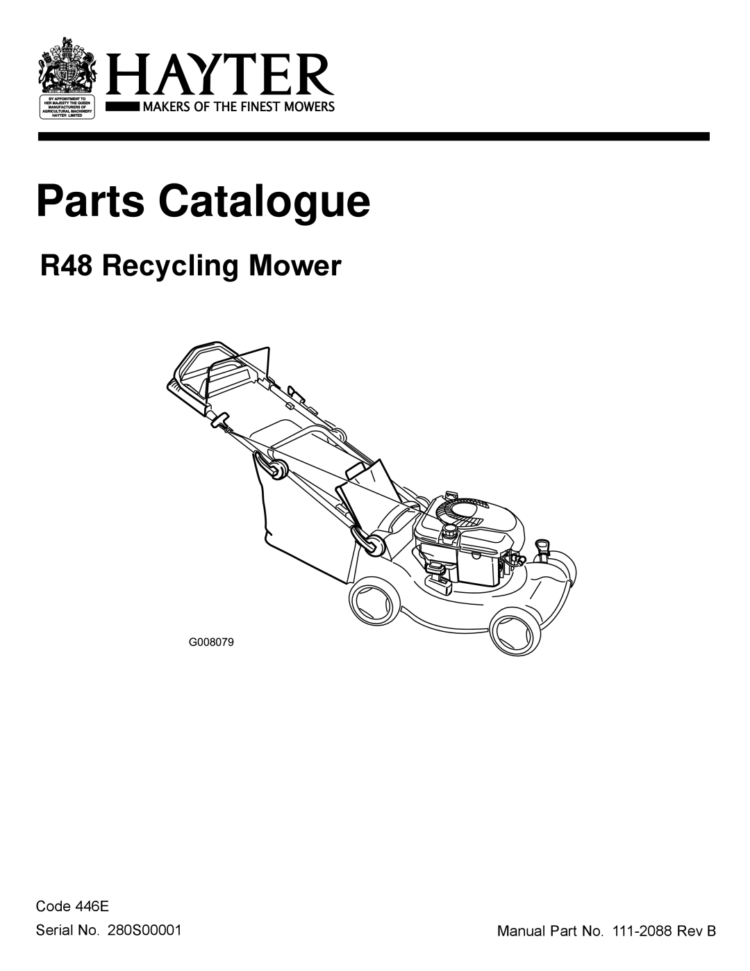 Hayter Mowers R48 manual Parts Catalogue 